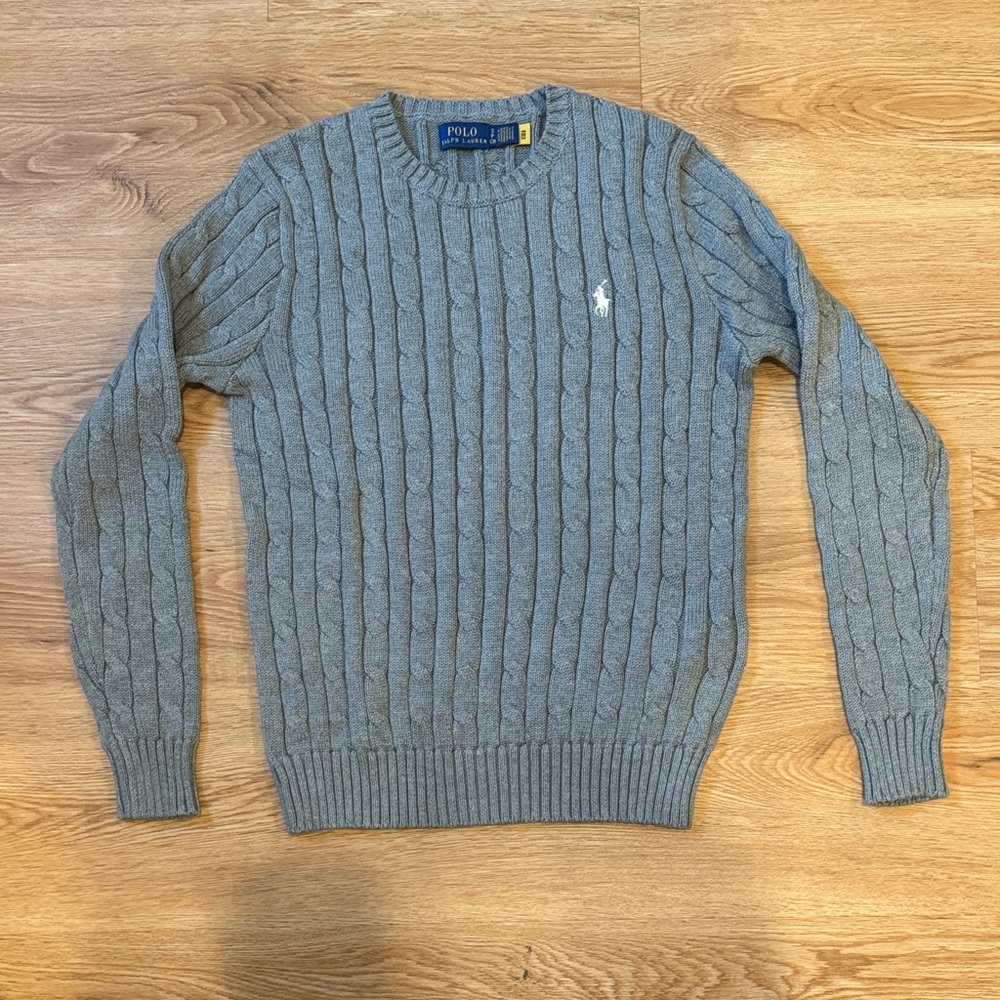 Polo by Ralph Lauren Light Gray Cable Knit Crewneck Sweater
